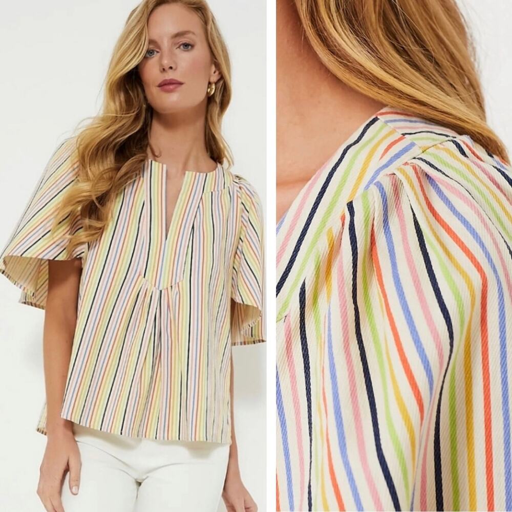 Finley Rainbow Stripe Flutter Sleeve Blouse XXL V Neck NWT